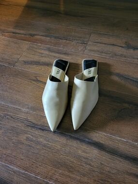 Zara Cream Pointed-Toe Mule